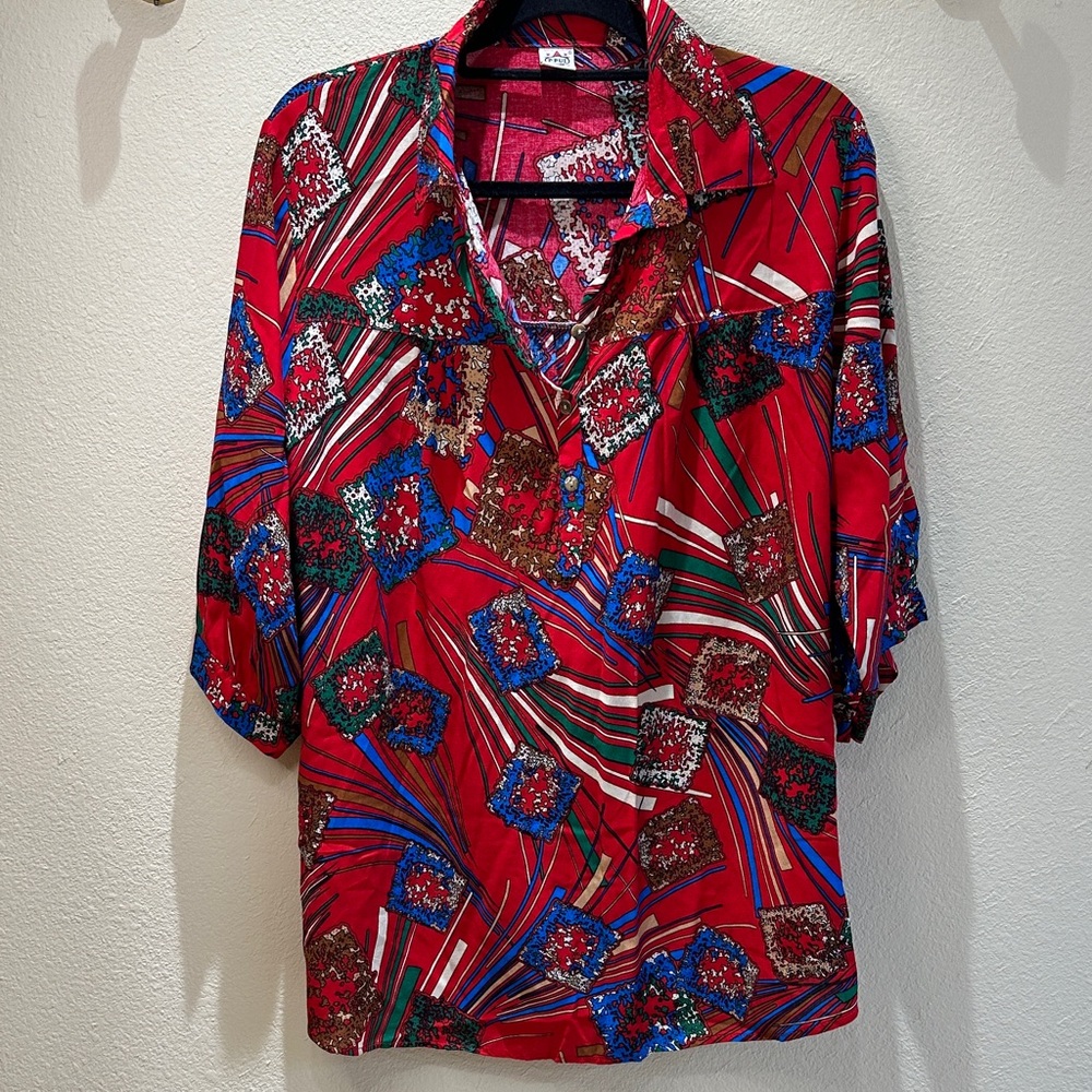 Vintage P.PUI Women's Abstract Geometric Print Blouse Size Large